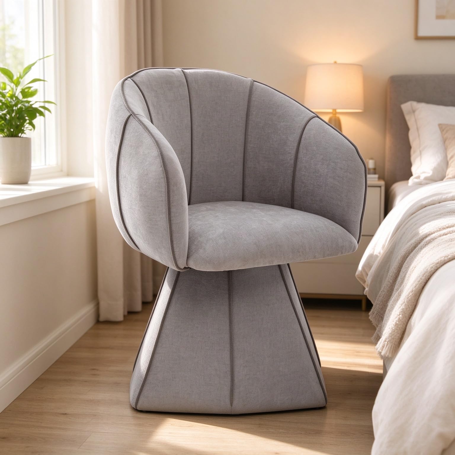 Fauteuil Pivotant en Chenille Gris, pour Le Salon Et La Chambre