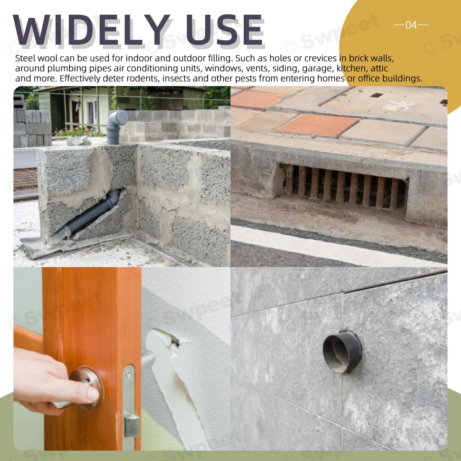Swpeet Steel Wool Gap Filler per casa e garage, pacchetto fai da te