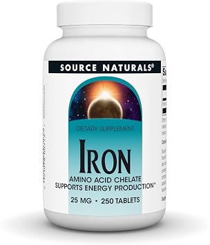 Source Naturals Iron, Amino Acid Chelate - Supports Energy Production* 25mg - 250 Tablets