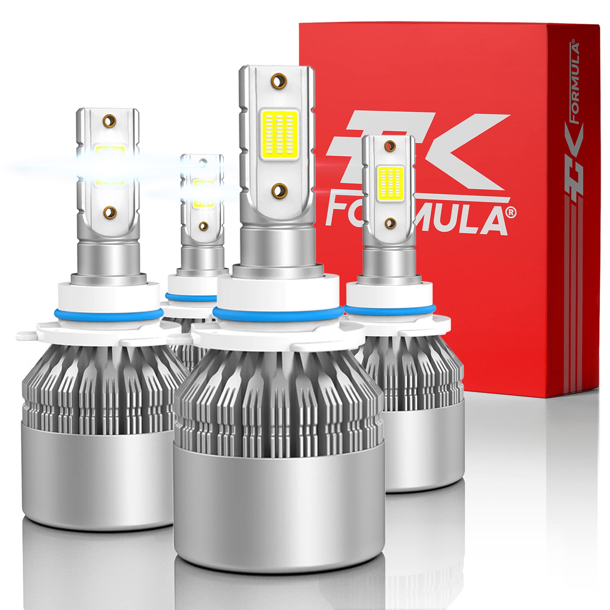 CK FORMULA9005 9006 LED Bulbs Combo, 2 Sided 9005/HB3 High Beam 9006/HB4 Low Beam Light Bulbs, 6000K Super White, 12V 40W 8000 Lumens, Automotive Halogen Replacement Upgrade, Plug and Play, Pack of 4