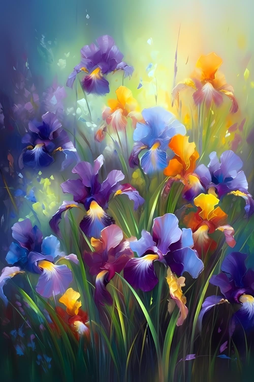 Diamond Painting Kit - Blue & Yellow Iris Flower 5D Diamond Art With Full Tools For Adults, 16x20 Inch Wall Decor