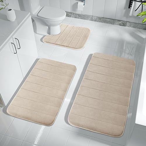 Miniatura 8 de Yimobra 3 Pieces Memory Foam Bath Mat Sets, 44.1x24 + 31.5x19.8 and U-Shaped for Bathroom Rugs, Toilet Mats, Non-Slip, Soft Comfortable, Water