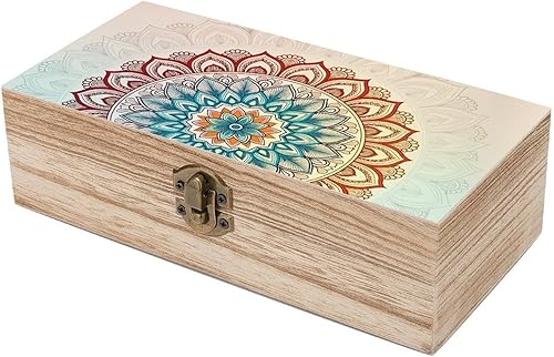 Miniatura 6 de Mandala Floral Wooden Storage Box with Hinged Lock,Decorative Handmade Keepsake Jewelry Chest, Elegant Retro Decor Boxes, Compact Organizer Box for