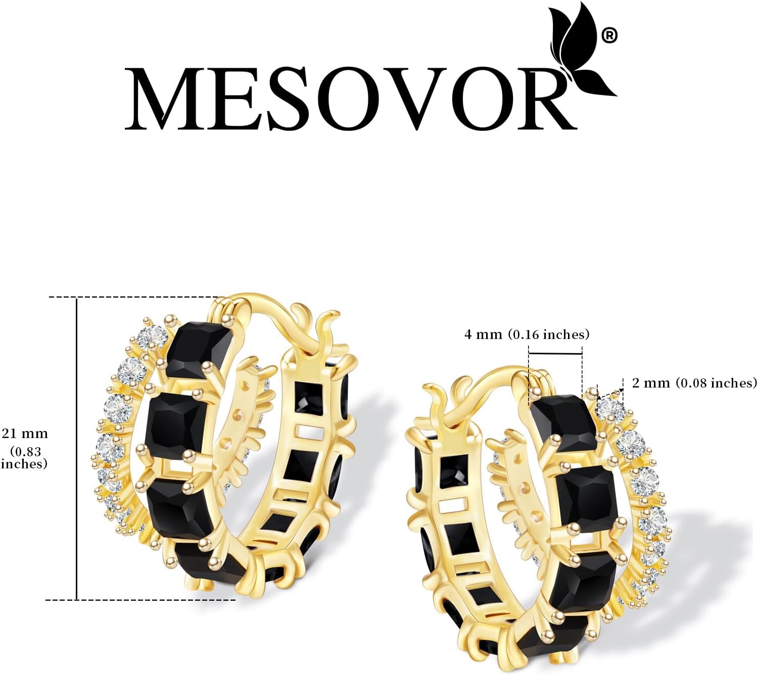 Mesovor Gold Zircon Double Hoop Earrings for Women, 14K Gold Plated Square Colored Cubic Zirconia Hoops Earrings Jewelry Gifts - Image 2