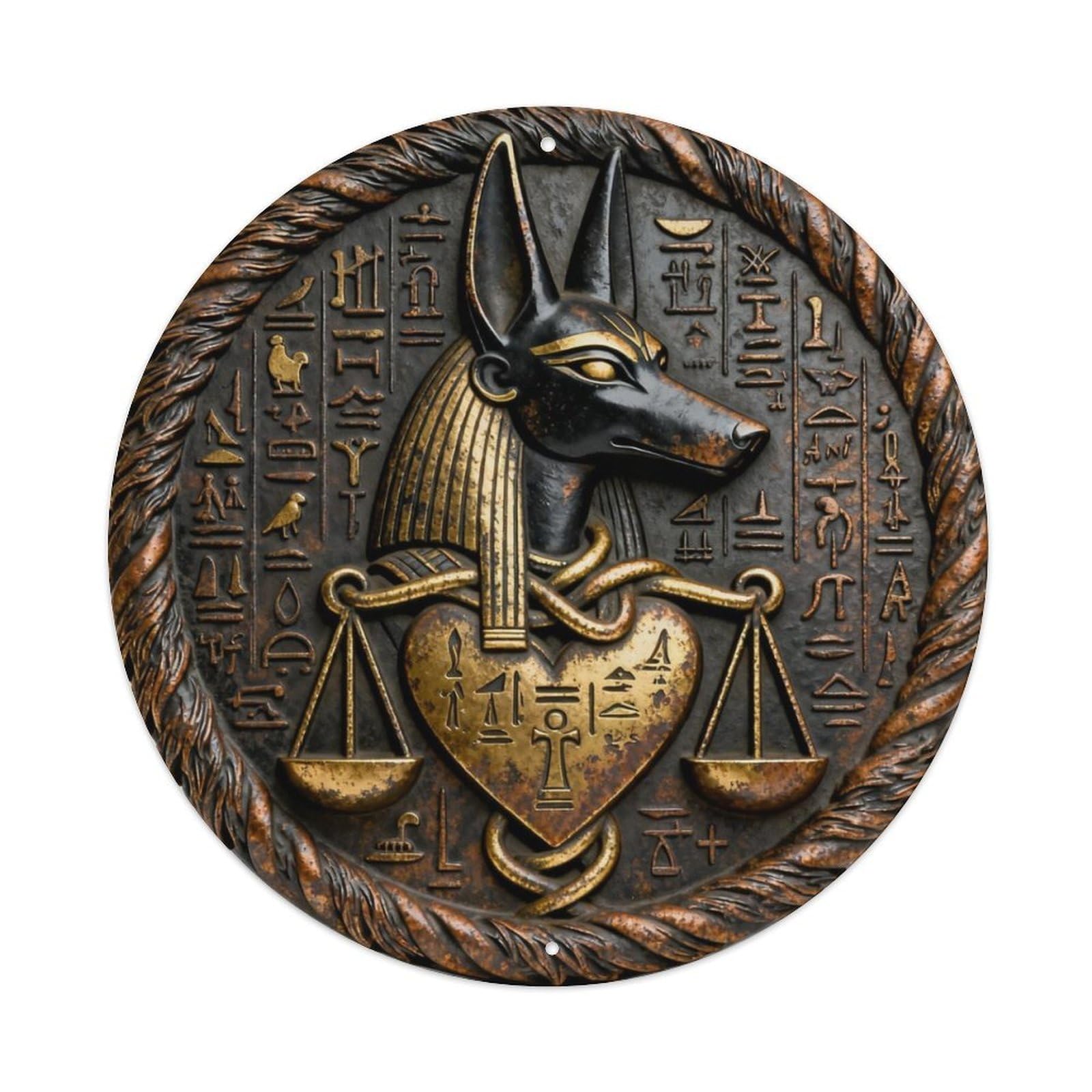 Egypt Anubis Weighing Heart Rune Metal Tin Sign Plaque