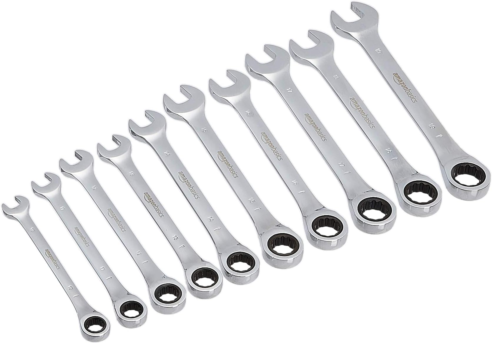 Amazon Basics High Torque Gear Wrench Set, 10 Pieces
