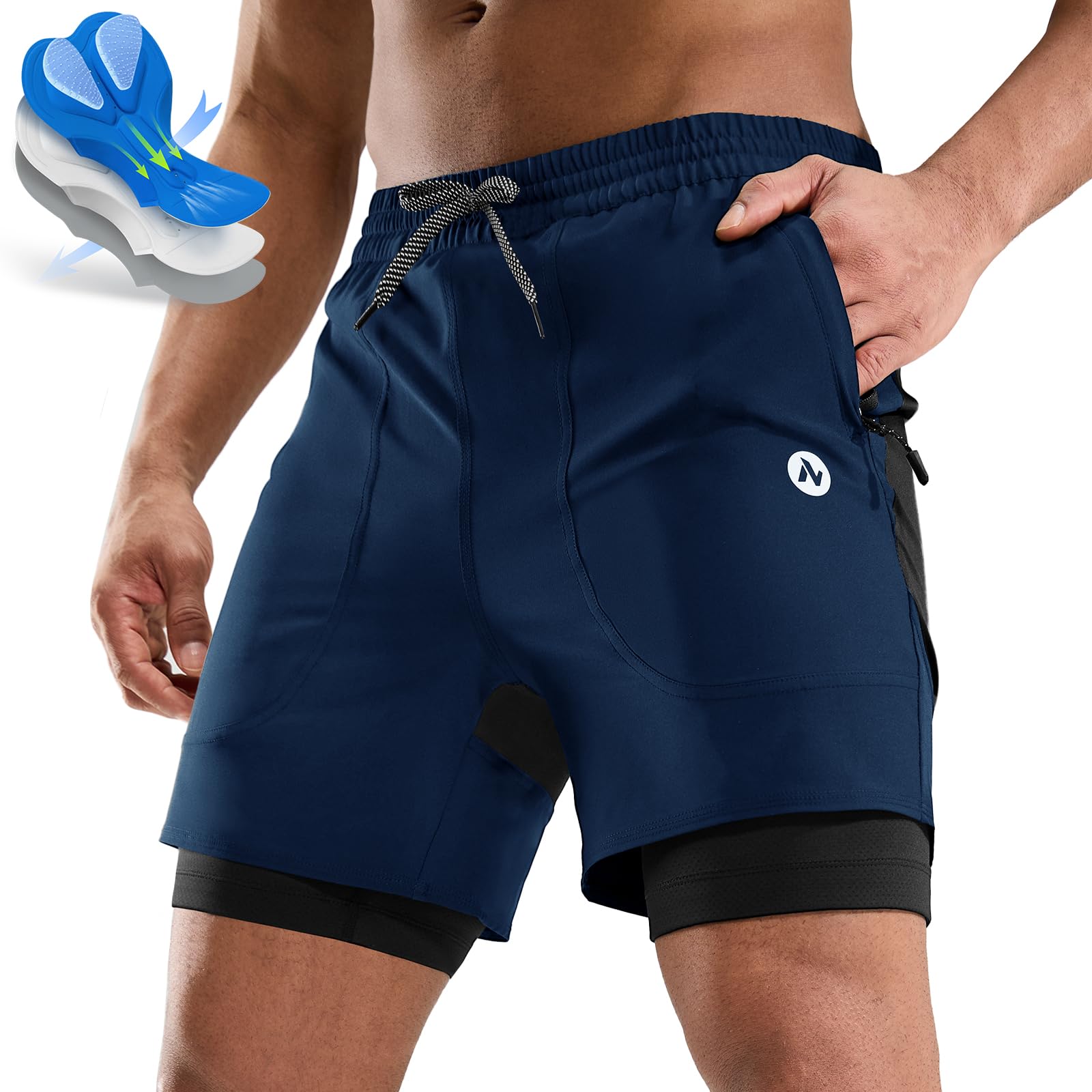 Nepest Mountainbike Hose Herren Kurz 2-in-1 MTB Hose 4D Polster, Locker | Radlerhose Herren, MTB Shorts Gepolstert 4D, Relaxed Fit, Atmungsaktiv, Taschen, Schnelltrocknend, MTB Shorts, Rennrad
