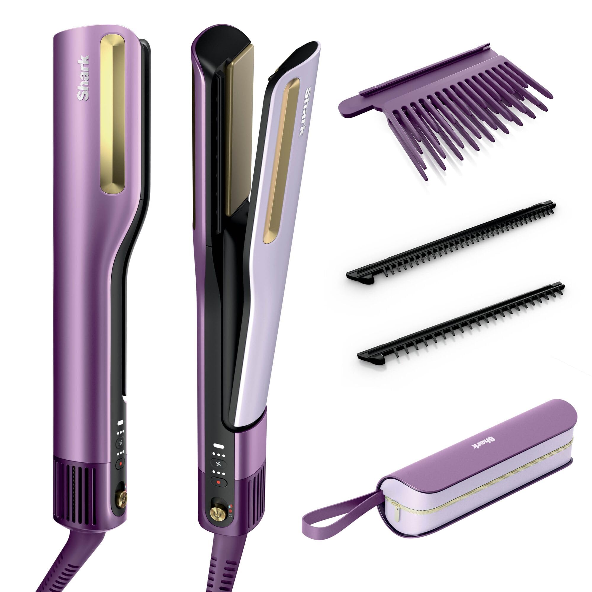Shark SilkiPro Straight Lisseur + Sèche-cheveux en un avec étui de rangement résistant à la chaleur - [HT401EUPU]