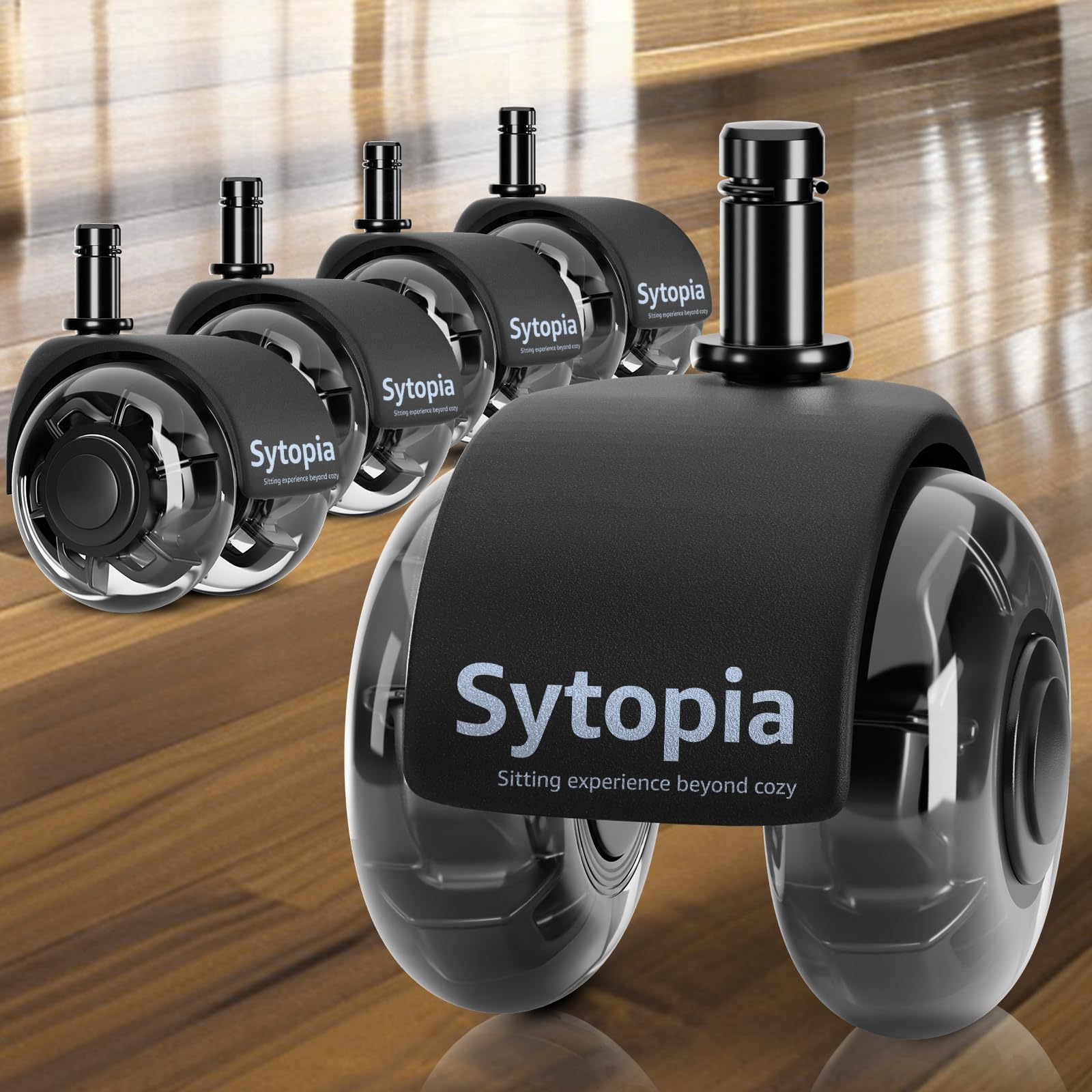 Sytopia Rubber Office Chair Wheels, 10 x 22 mm Only for 1KEA Chairs, Quiet and Soft for Hard Floors, Suitable for Desk and Gaming Chairs, Not Scratched, Set of 5, Black