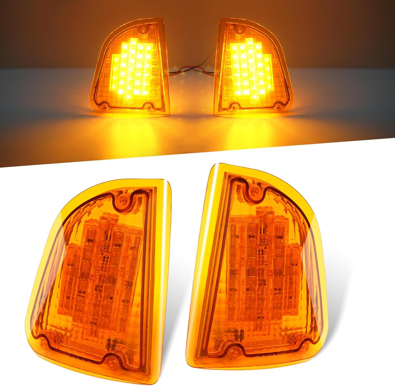 1 Pair 29 Amber LED Front P/T/C Lights Assembly, Amber Lens Front LED Turn Signal Lights Parking Corner Lights, Replacement for Kenworth T600 T660 K300 T300 T330, with 1157 Plug, LH & RH