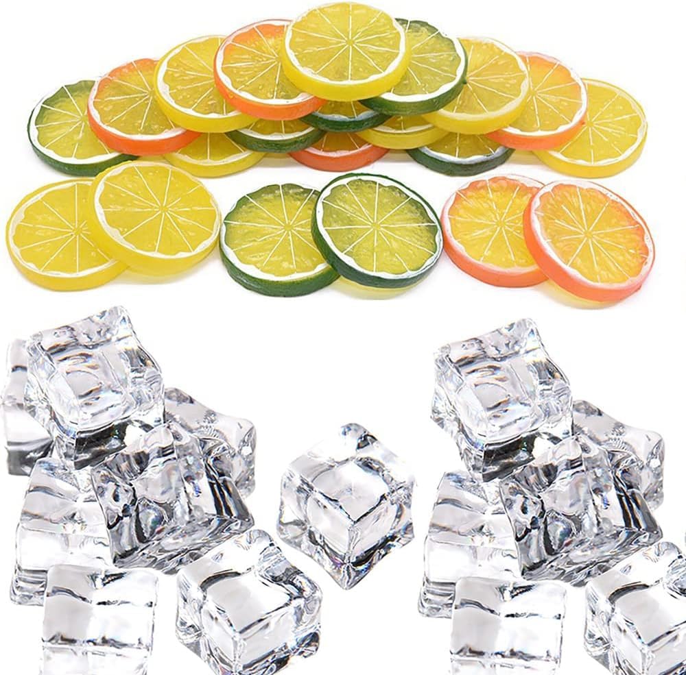 Store2508 30 Pcs Artificial Lemon Slices (5 cm) + 50 Pcs Acrylic Fake Ice Cubes (2.5 cm) for Decoration, Photography Props, Drinks Styling, Party Decor, Reusable Display Accessories-image-19