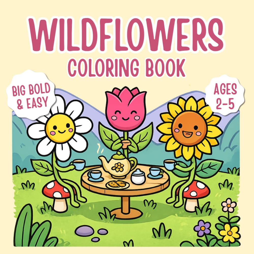 Wildflowers Coloring Book: Big and Bold Easy Toddler Flower Garden Activity Book for Kids Ages 2-5
