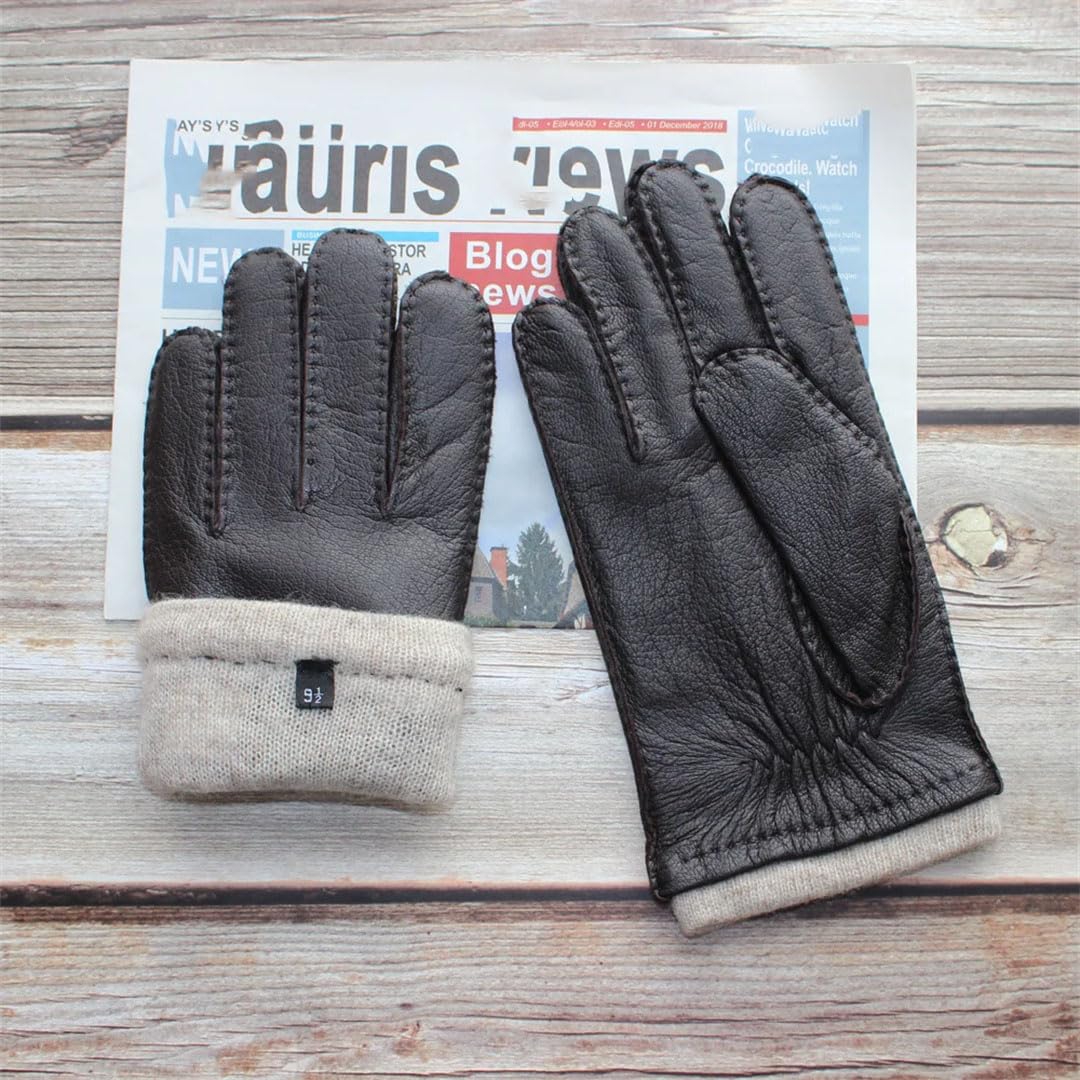 Gants en cuir pour homme cousus à la main coupe droite classique et marron foncé avec gants