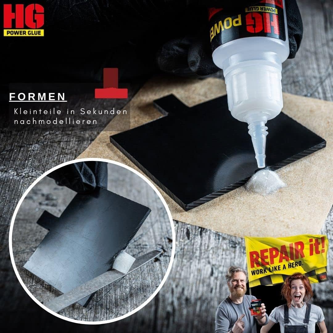 HG POWER GLUE Die Schweißnaht aus der Flasche - Kraftkleber Set mit Primer für PP, PE, Silikon, Teflon - Kleber für Kunststoffe, Plastik, Gummi, Stein, Keramik - chemikalienresistent, hitzebeständig