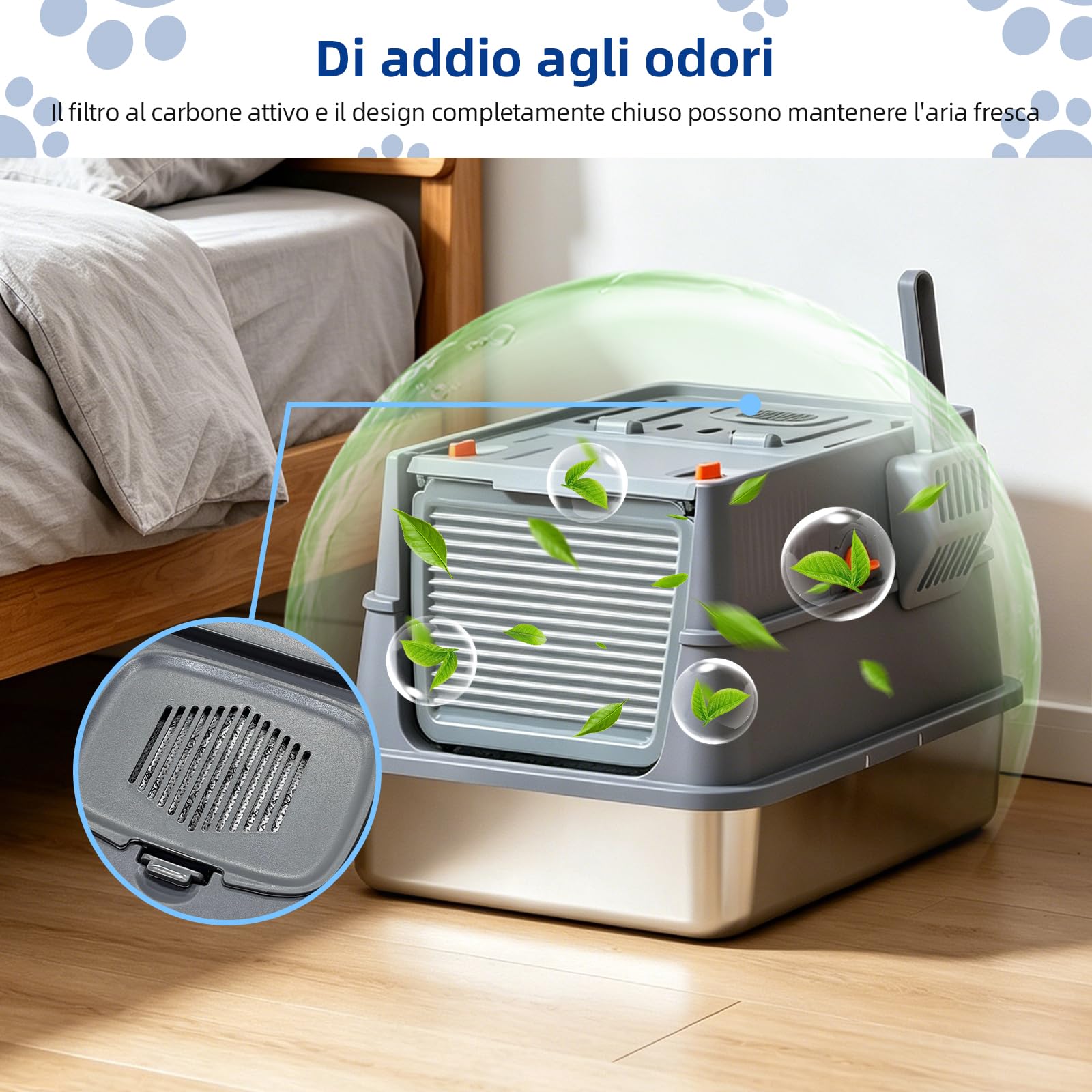 Lettiera per gatti in acciaio inox con coperchio, piccola lettiera chiusa con lati alti per neonati e giovani gattini, facile da pulire, ideale per gatti piccoli, 45 x 35 x 36 cm