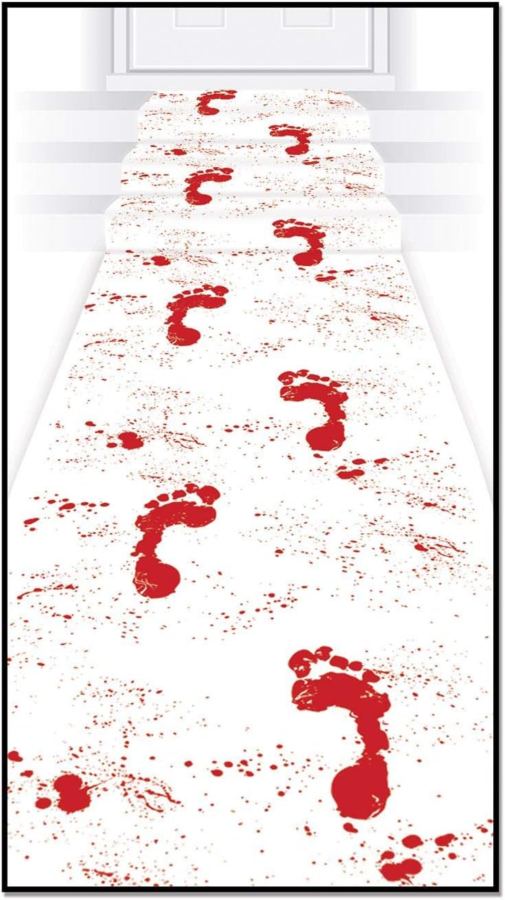 Beistle 2 Piece Novelty Aisle Runner Bloody Footprints Decor For Scary Halloween Party Decorations