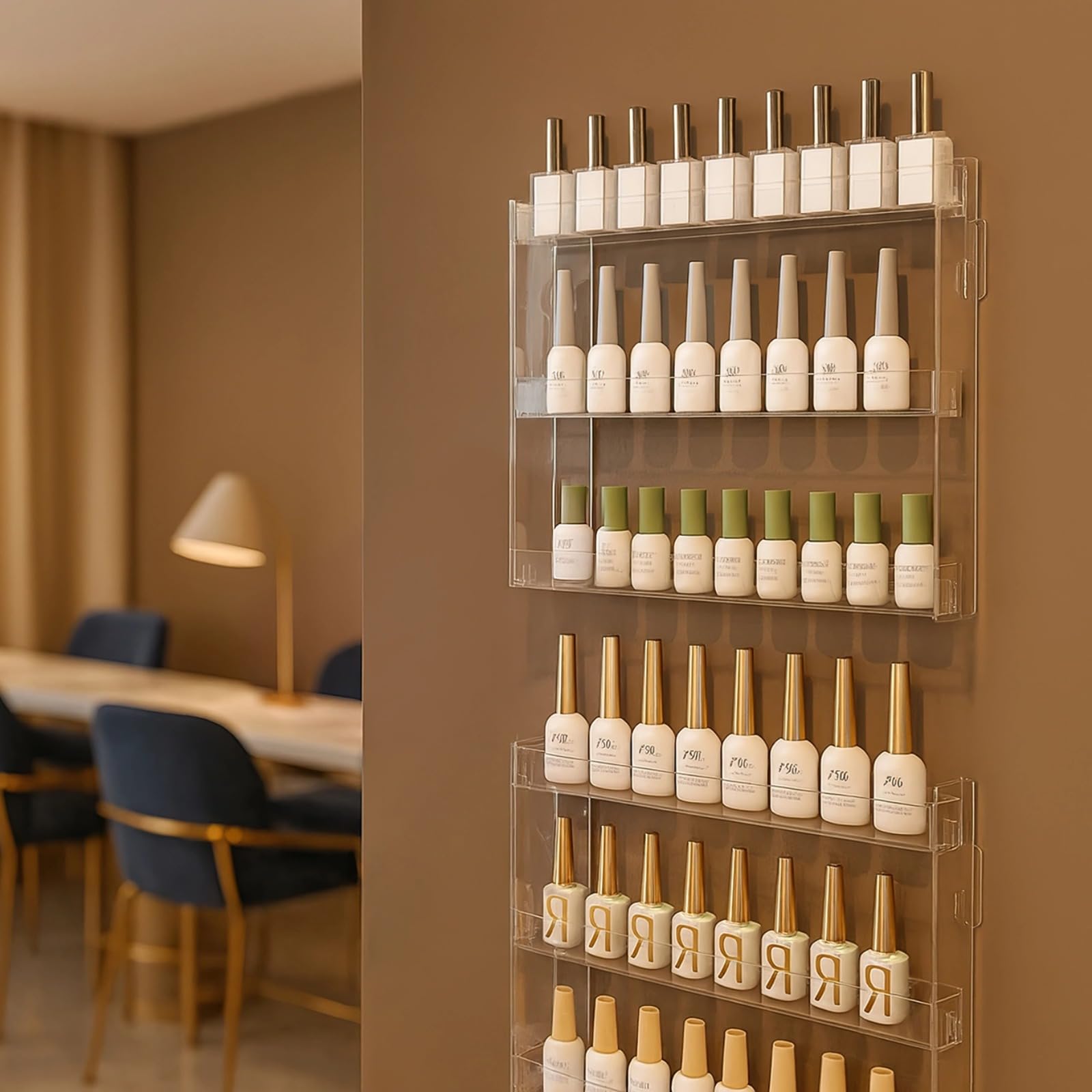 Generisch 2 Stk. Nagellack-Organizer aus klarem Acryl, 3 Ebenen, wandmontiertes Displayregal mit großem Fassungsvermögen, platzsparender Make-up-Halter für Nagellacke und ätherische Öle