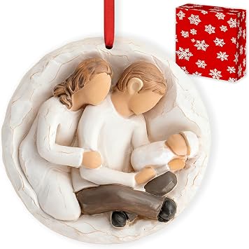 3D Babys First Christmas Ornament 2026 Boy Girl - My 1st Christmas Tree Baby Ornament 2026 for Family of 3-3D Resin Sculpture for First Time Dad Mom New Parents Gifts