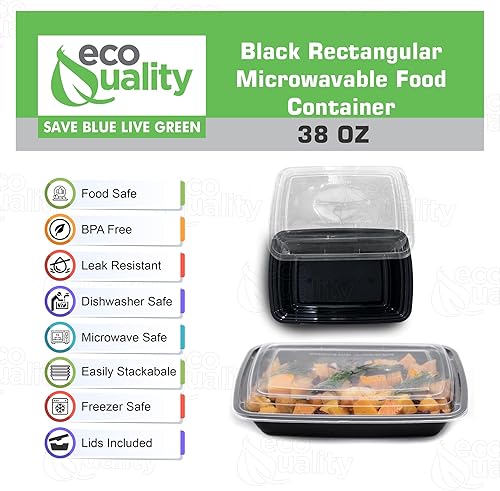 Miniatura 2 de EcoQuality - Paquete de 150 recipientes reutilizables de almacenamiento de alimentos de 38 onzas con tapas, rectangulares sin BPA, aptos para