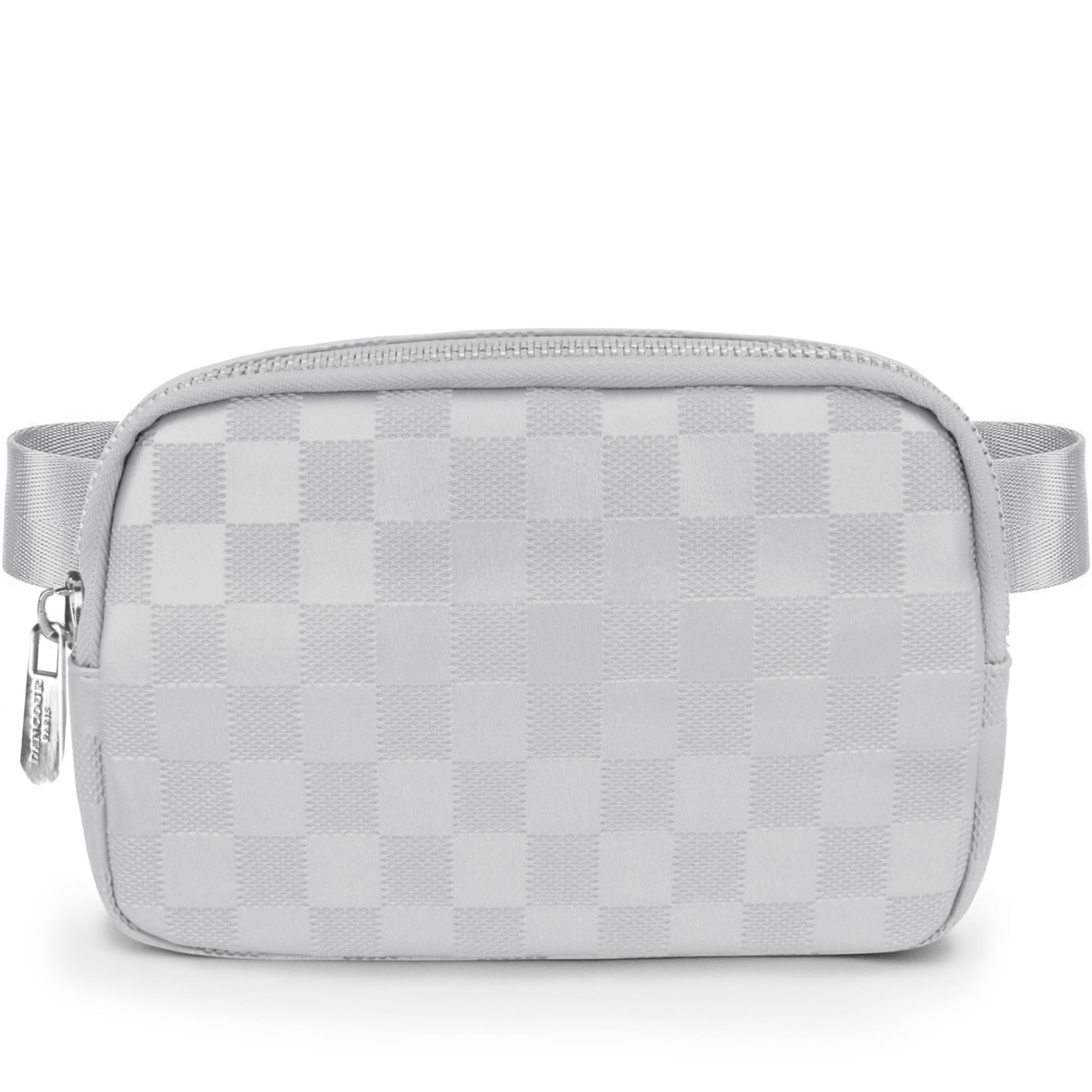 DANCOUR Silver Checkered Belt Bag – Stylish Leather Fanny Pack Crossbody, Trendy Waist Bag & Crossbody Bag for Women, Fashionable Travel Belt Bag,