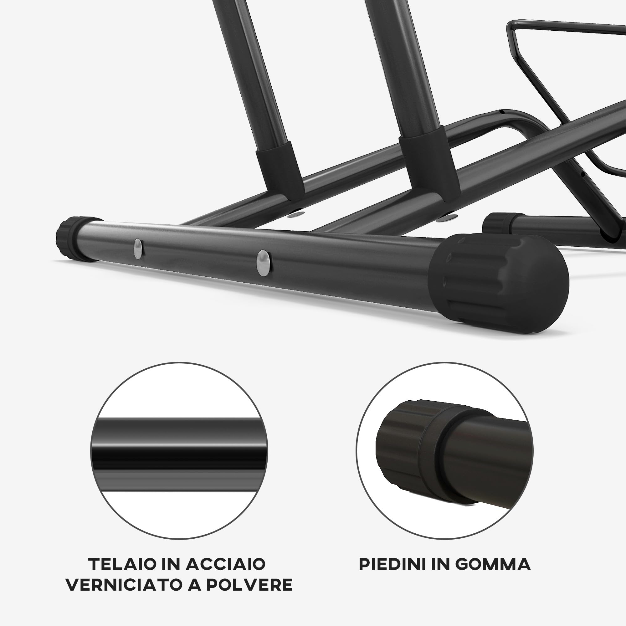 SPORTNOW Cavalletto Portabici per Pneumatici Inferiori a 10.5cm, Supporto Bici da Terra in Acciaio, 59x41x38 cm, Nero