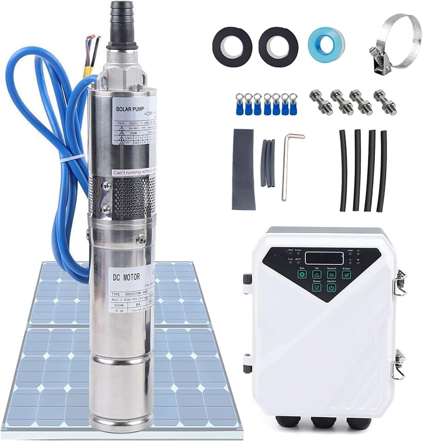 Stainless Steel DC Submersible Pump with Solar Controller for Deep Well Irrigation in Farm, Livestock, and Garden Applications