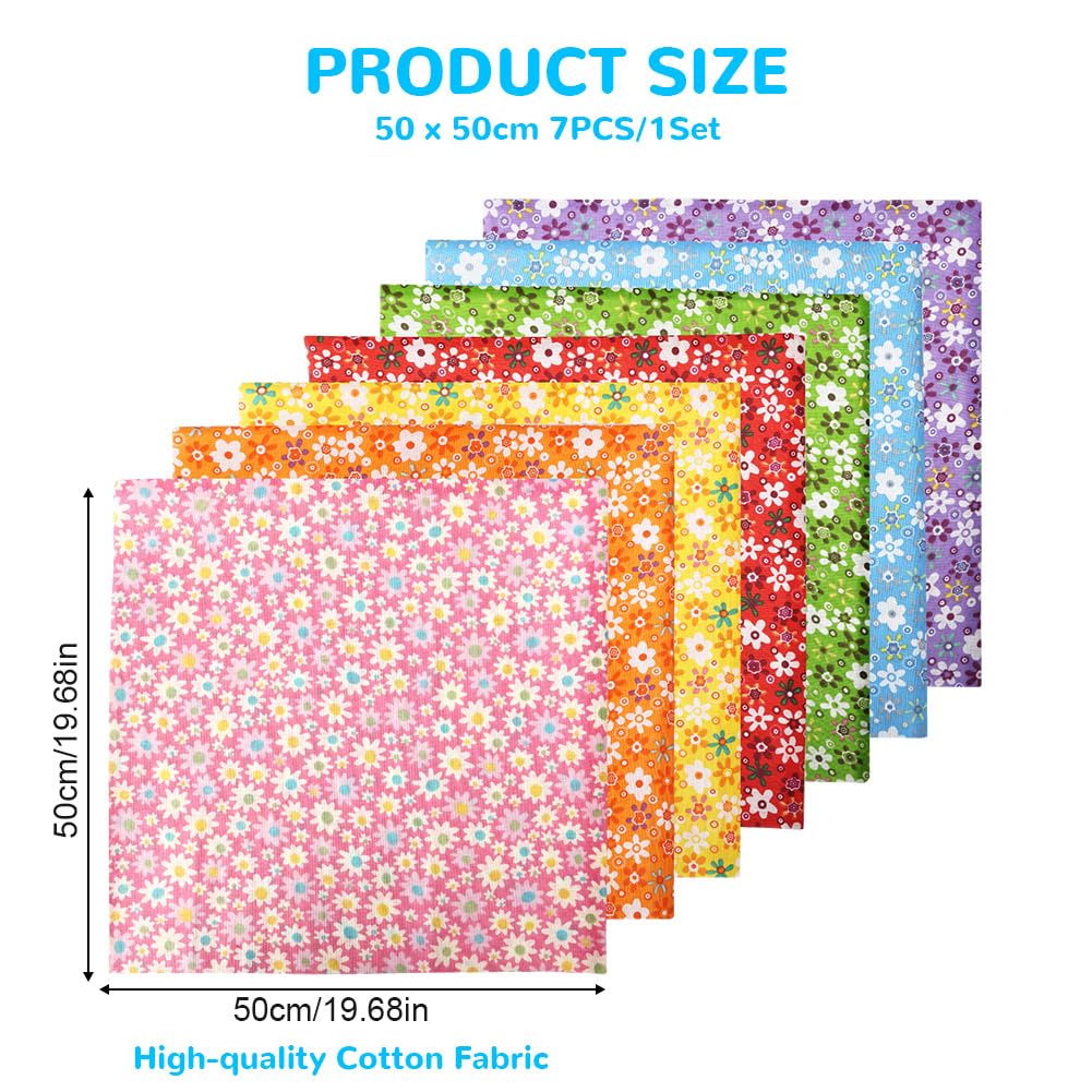 Aucuu 7PCS Fat Quarters Fabric Bundles, 50cm x 50cm Fabric Bundles, Quilting Cotton, Bundle Quilting Craft FA-BRIC - Image 2
