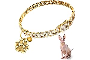 Sphynx Cat Collar with Diamond Chain Glitter, Walking Metal Cuban Jewelry Necklace