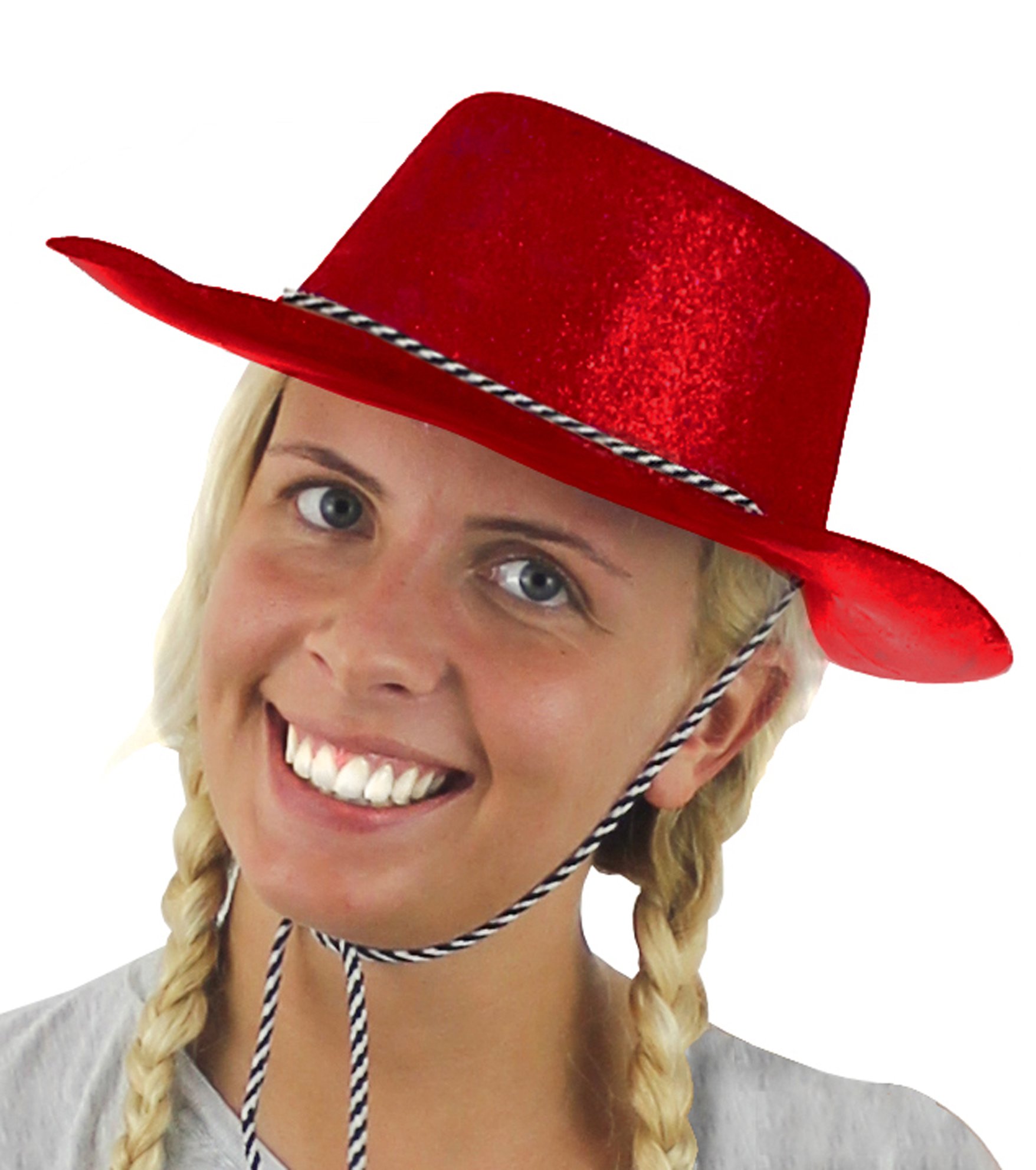 24 X LARGE RED GLITTER COWBOY HAT FANCY DRESS ACCESSORY ST GEORGES DAY SAINT HEN STAG NIGHTS