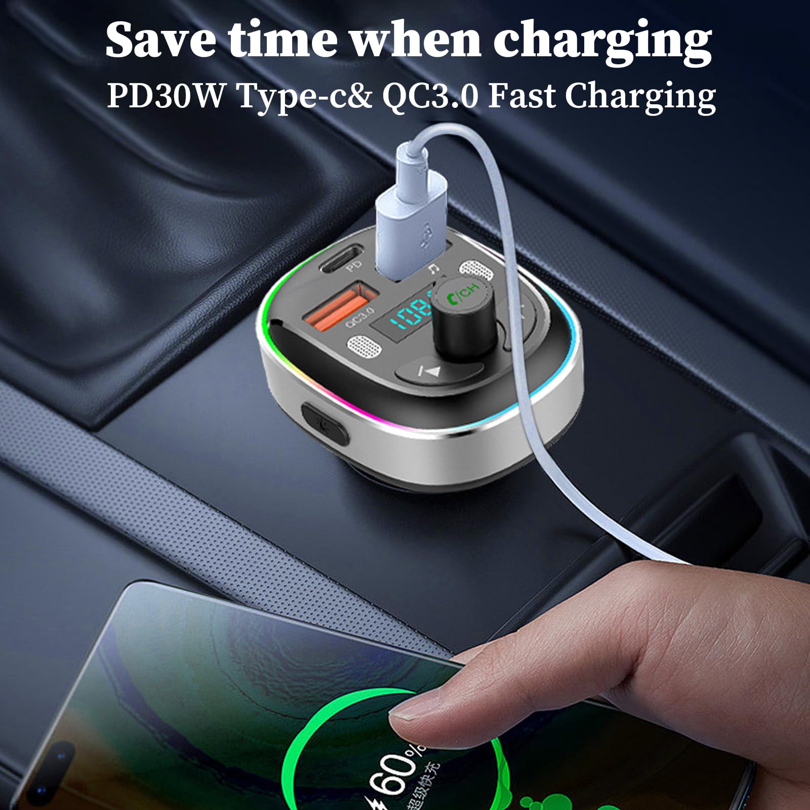 Trasmettitore FM Bluetooth 5.3 Per Auto - 2 Porte USB, Vivavoce, Supporto MP3/USB/TF | Adattatore Per Radio Auto - Foto 8