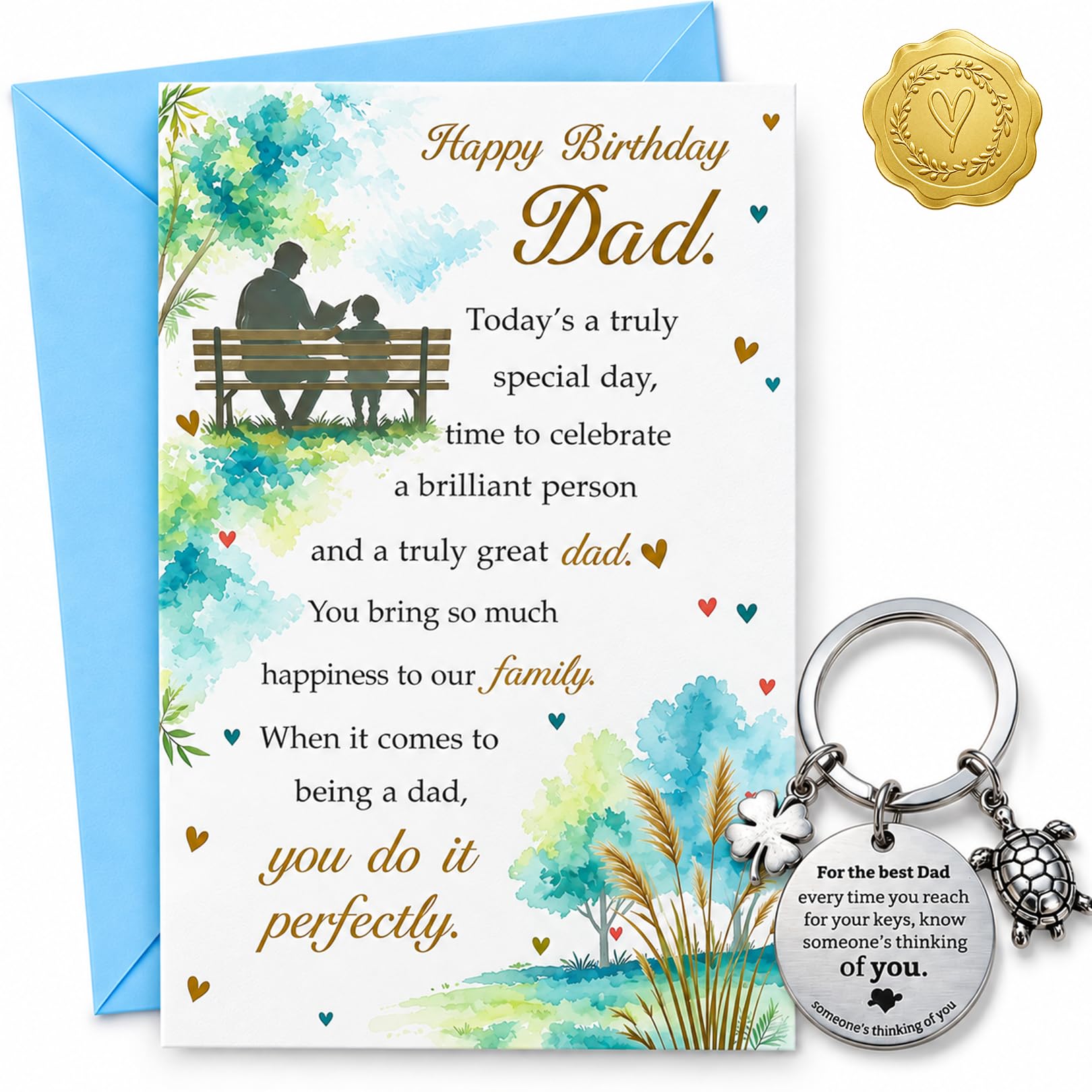 Dad Birthday Card Engraved Keyring, Happy Birthday Card for Dad