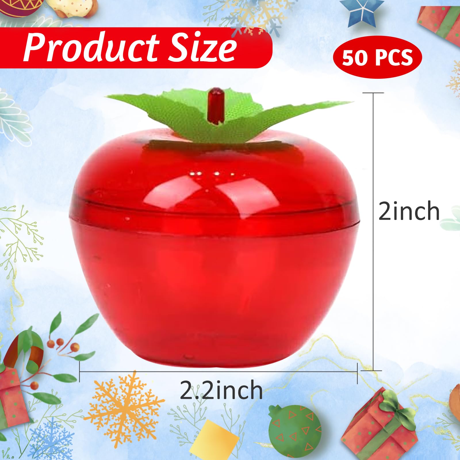 Aiofaervy 50 Pieces Plastic Apple Container,Red Apple Container Teacher Gifts Bulk Candy Jars Apple Decorations Back to School Classroom Decoration for School Wedding Christmas Party Favor