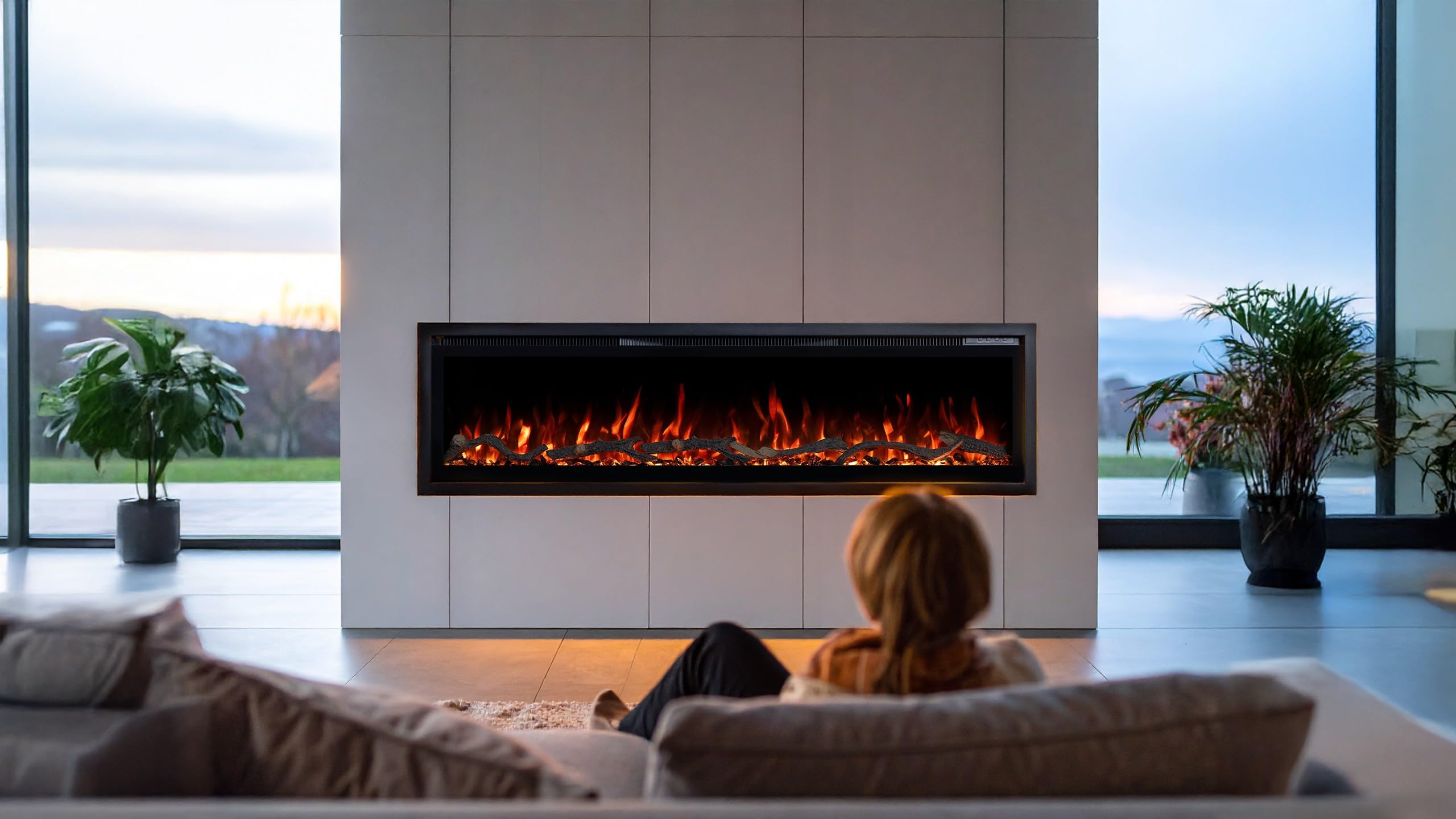 Regal 106 - Chimenea eléctrica de pared de alta calidad, 106 x 35 x 12 cm, chimenea LED con calefacción 900/1800 W