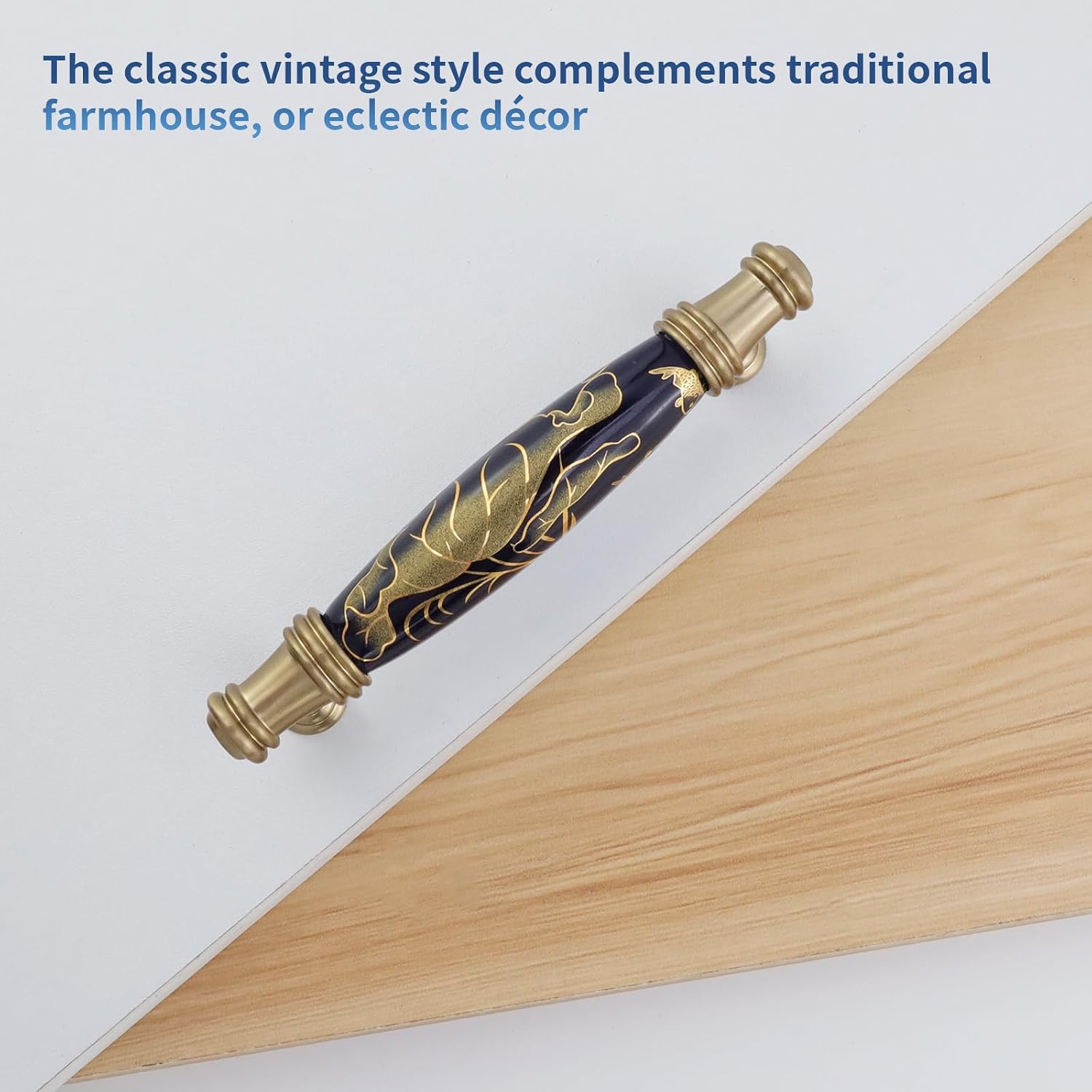 MY MIRONEY 4PCS Ceramic Cabinet Pulls - Chinese Style Decorative Handles - Antique Bronze Drawer Knobs for Kitchen, Dresser, Cupboard, Door (3.78" Hole Center)