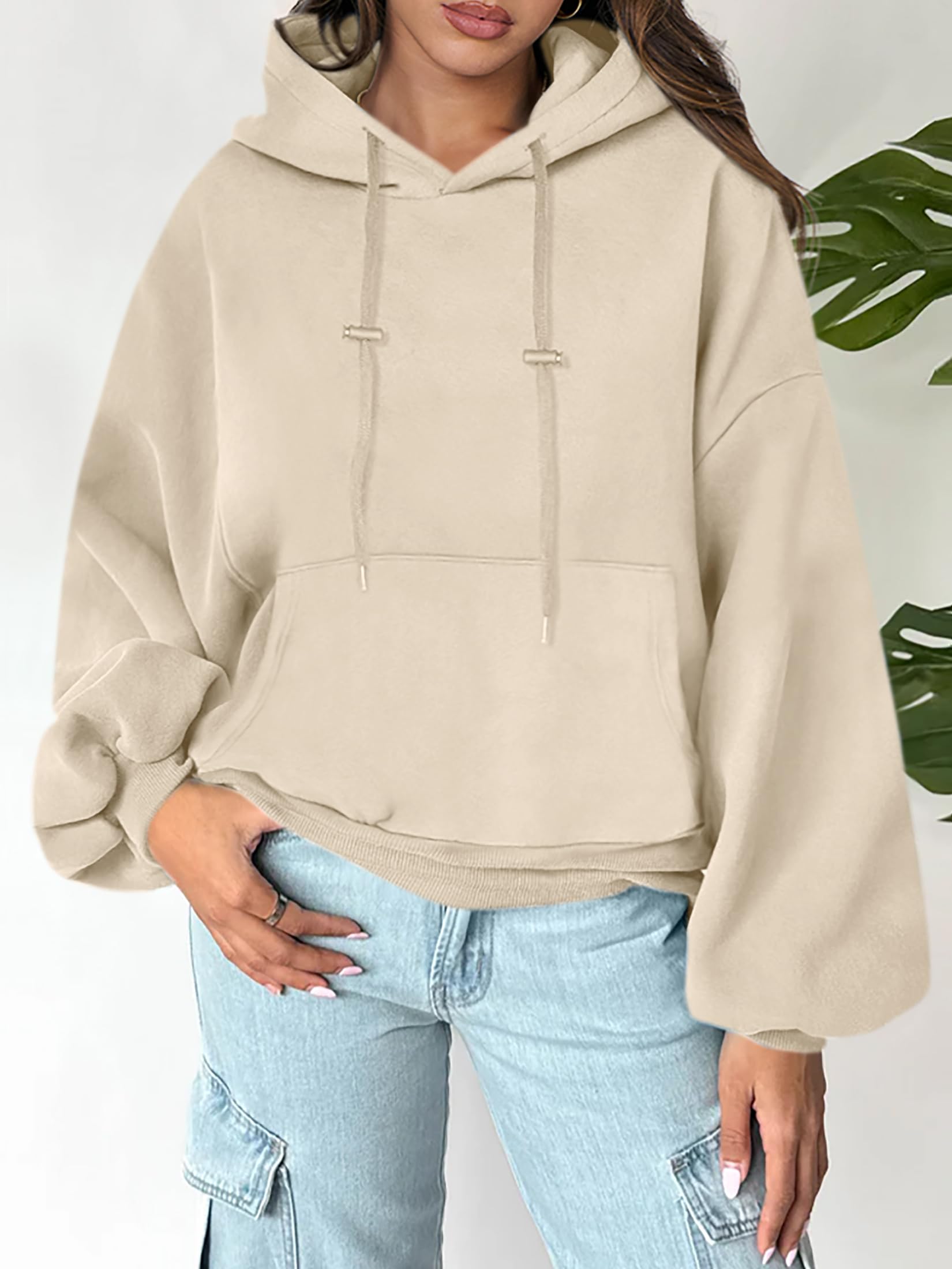 Damskie bluzy oversize z kapturem latarnia rękaw bluzy polarowe 2024 jesień luźny sweter nastolatki dziewczyny preppy top ubrania