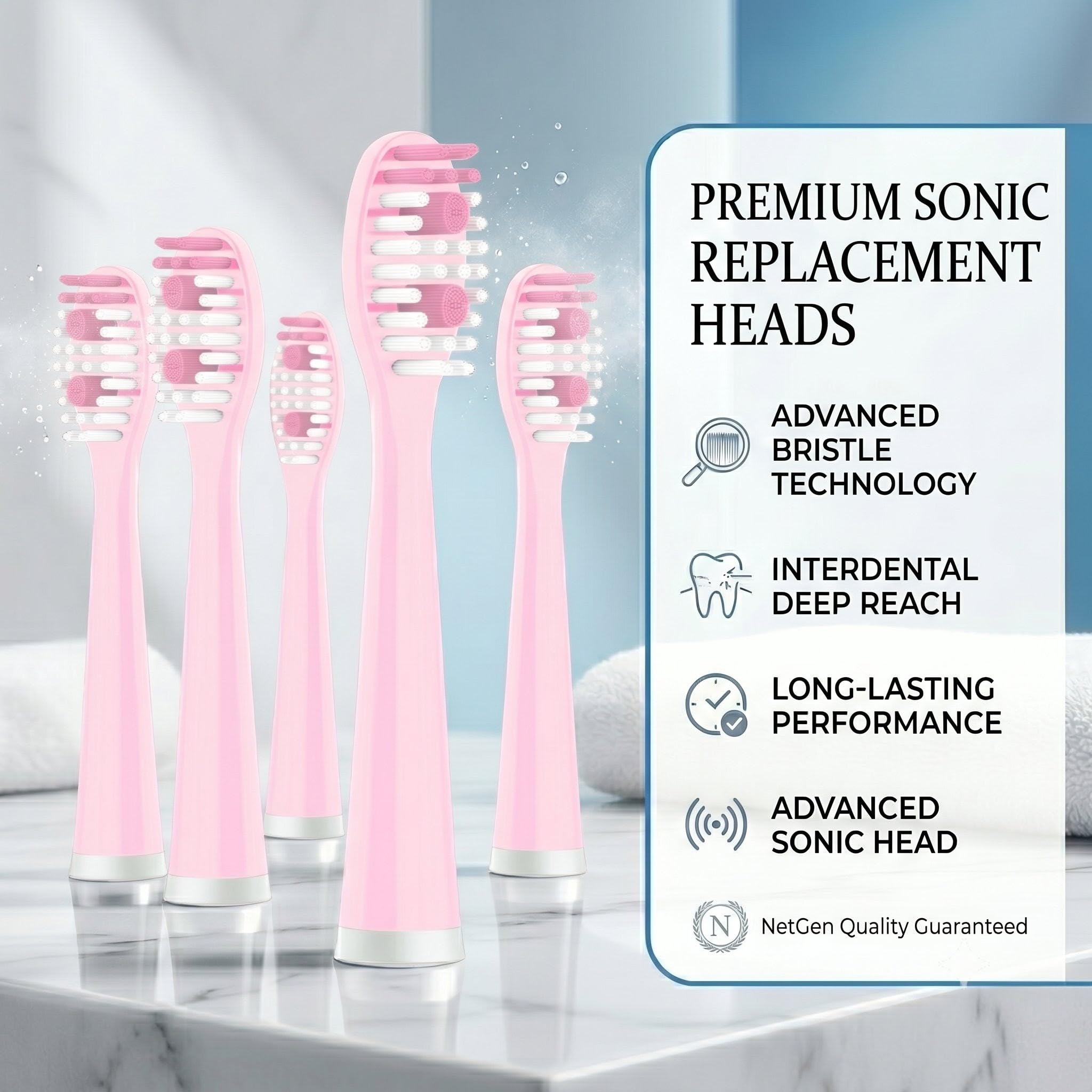 Sonic Elektrische Zahnbürste für Erwachsene mit 5 Zahnbürsten-Ersatzköpfen, 3 Putzmodi & 2 Minuten eingebautem Timer, Reisezahnbürsten mit induktiver Aufladung, wiederaufladbare Zahnbürste | Rosa