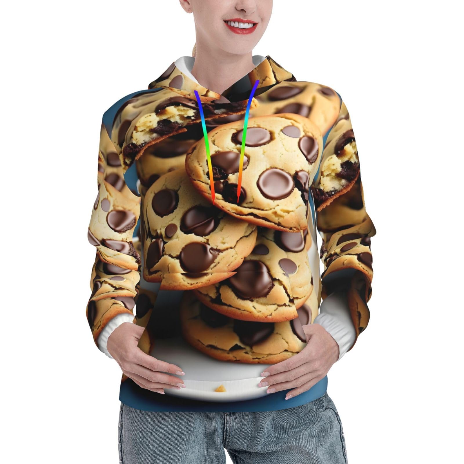 Sweat à capuche imprimé biscuits femme pull ample avec poche kangourou - 8