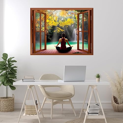 Miniatura 10 de wall26 Adhesivo removible de paredmural de pared, vista de ventana, parque forestal de primavera, ardilla roja, animales, fotografía de naturaleza,