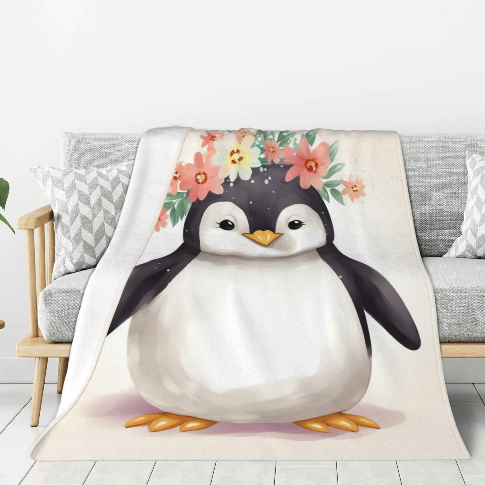 Couverture en flanelle pingouin pour canapé douce et légère de 127x101 cm
