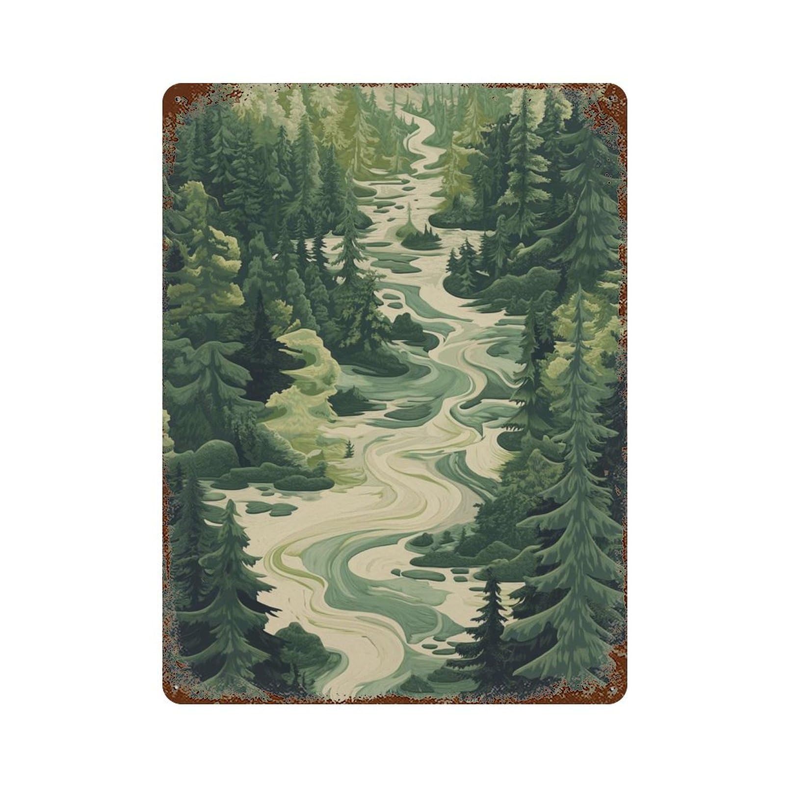 xiaoxiaoshen Forest Landscape Tranquil River Green Nature Scenic Woodland Painting Wilderness Wall Decor Art Metal Tin Poster Modern Home Decor Art Home Bar Shop Decorations Vintage Sign 40x30cm