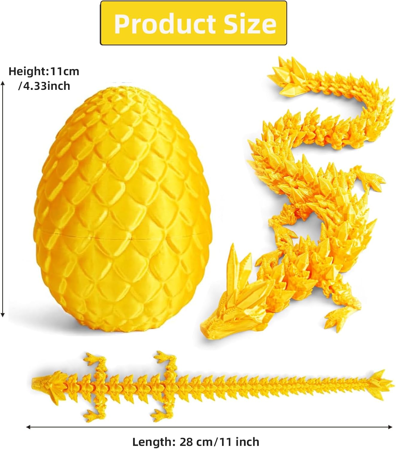 3D Printed Dragon 28cm in Egg, Full Articulated Crystal Dragon with Egg, Flexible Joints for Home Decor Executive Desk Décor