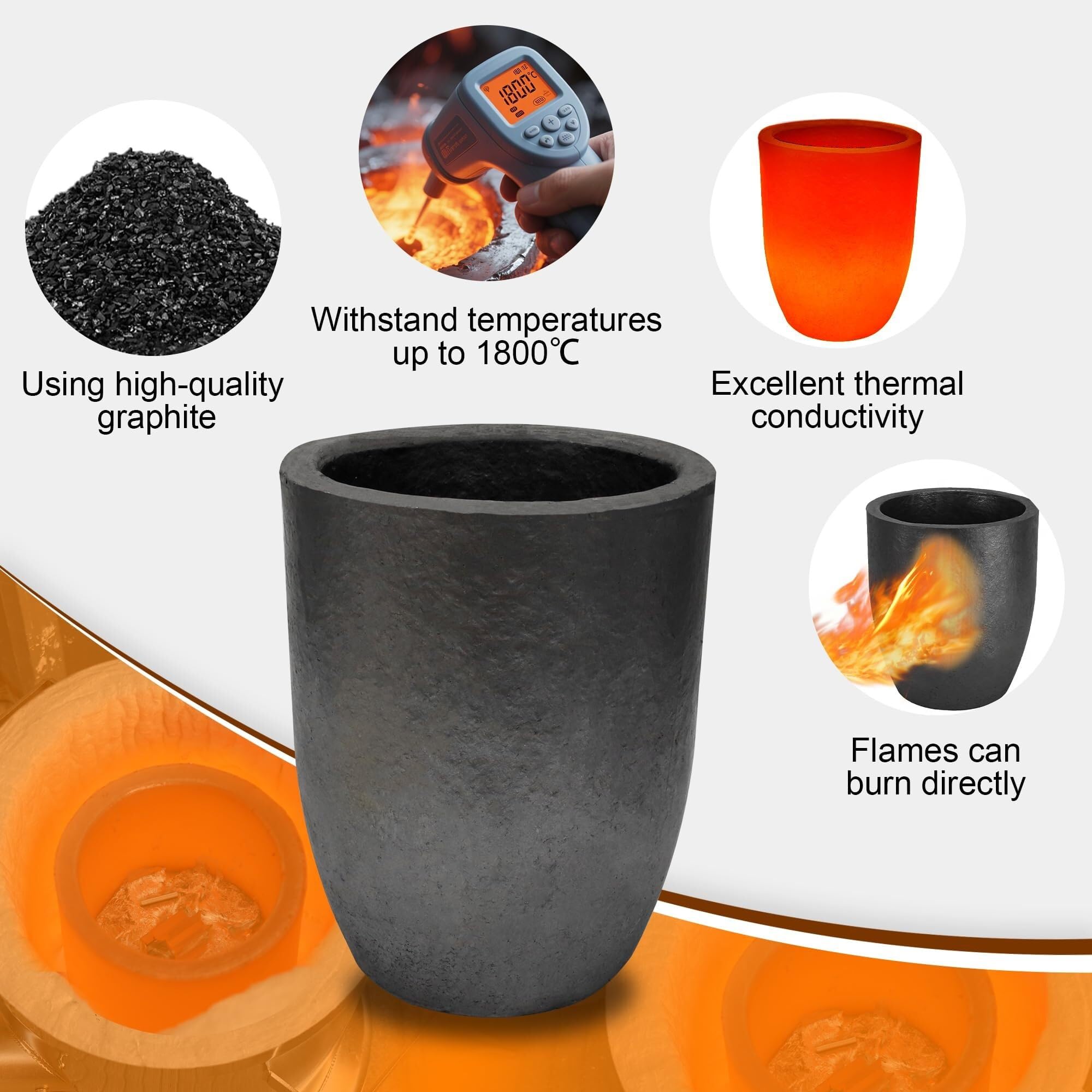Crisol de Grafito para Fundir Aluminio, Oro, Plata - Alta Temperatura 1800°C, Duradero, 11 Tamaños(#12-12KG)