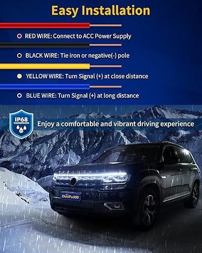 Miniatura 6 de Tira de luz LED para el capó del automóvil, kit de campana de arranque de escaneo dinámico de doble color, luces LED diurnas blancas y ámbar