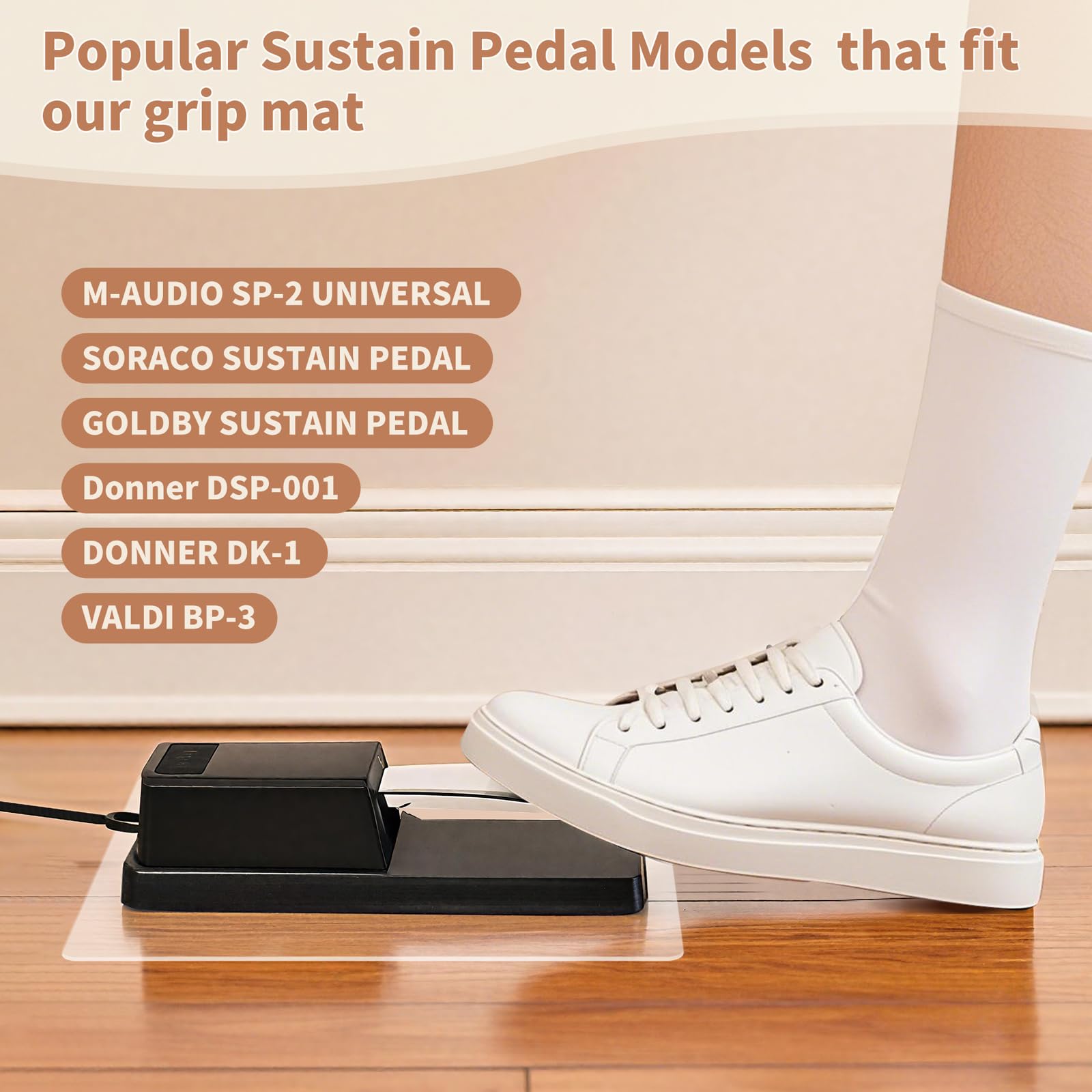 Rutschfeste Klavier-Pedalmatte – Premium Clear Keyboard Sustain Fußpedal Stützpolster für verbesserte Stabilität, Teppich- und Hartholzbodenschutz (25,4 x 19,1 cm, 1 Stück)