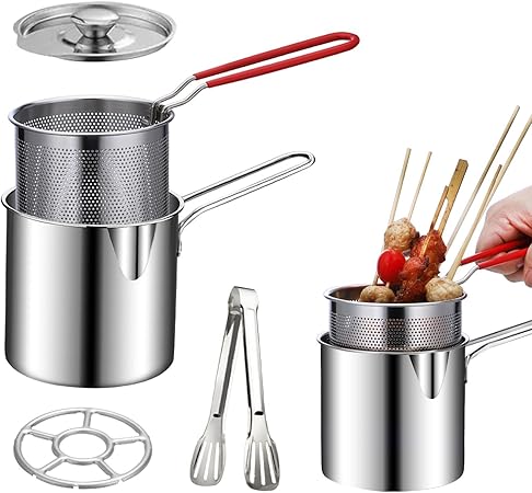 304 Stainless Steel Deep Fryer Pot with Basket, Stove Top Deep Fryer ...