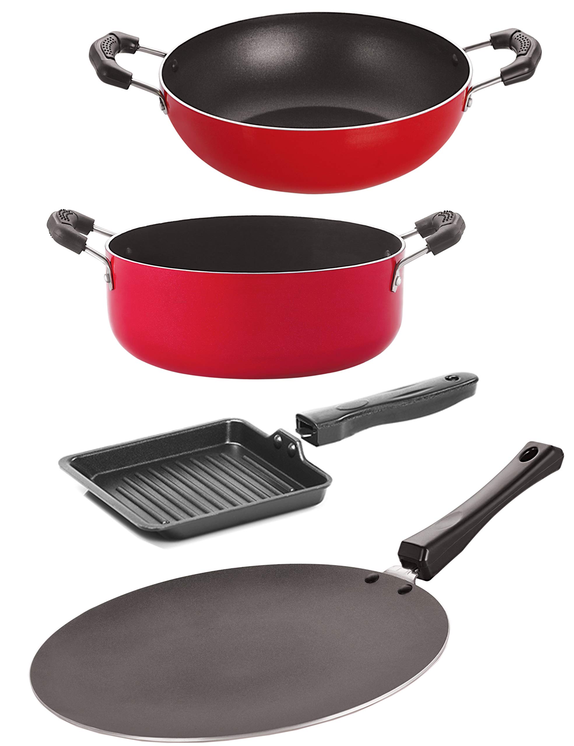 Nirlon Aluminium Nonstick Cookware Pots and Pans Set, (4-Pieces) (CT11_KD10_SGP_CS24)