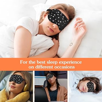 Silk Sleeping Mask Eye Mask Made of Pure Silk with Adjustable Strap Blackout Sleeping Mask Comfortable Soft Eye Mask Sleeping Aid Blindfold for Sleep Quality Light Blocking Golden Stars