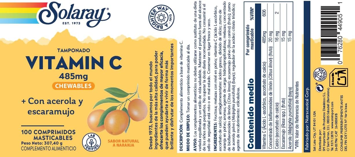 Solaray Vitamin C485 Chewable Orange, 100 Ct - Image 2