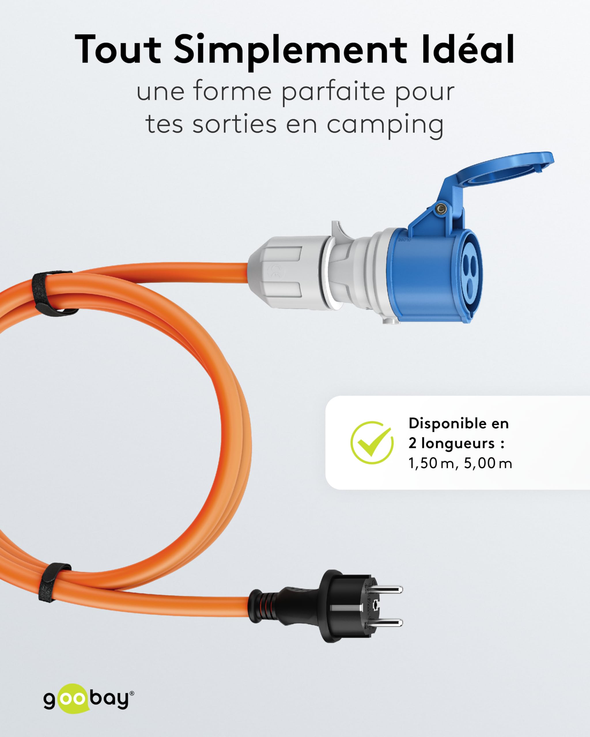goobay Câble Adaptateur CEE pour Caravane, 5 m, Prise avec Contact de Protection vers Prise CEE avec Couvercle de Fermeture, IP44, câble de Camping, Camping-Car et Caravane 76219