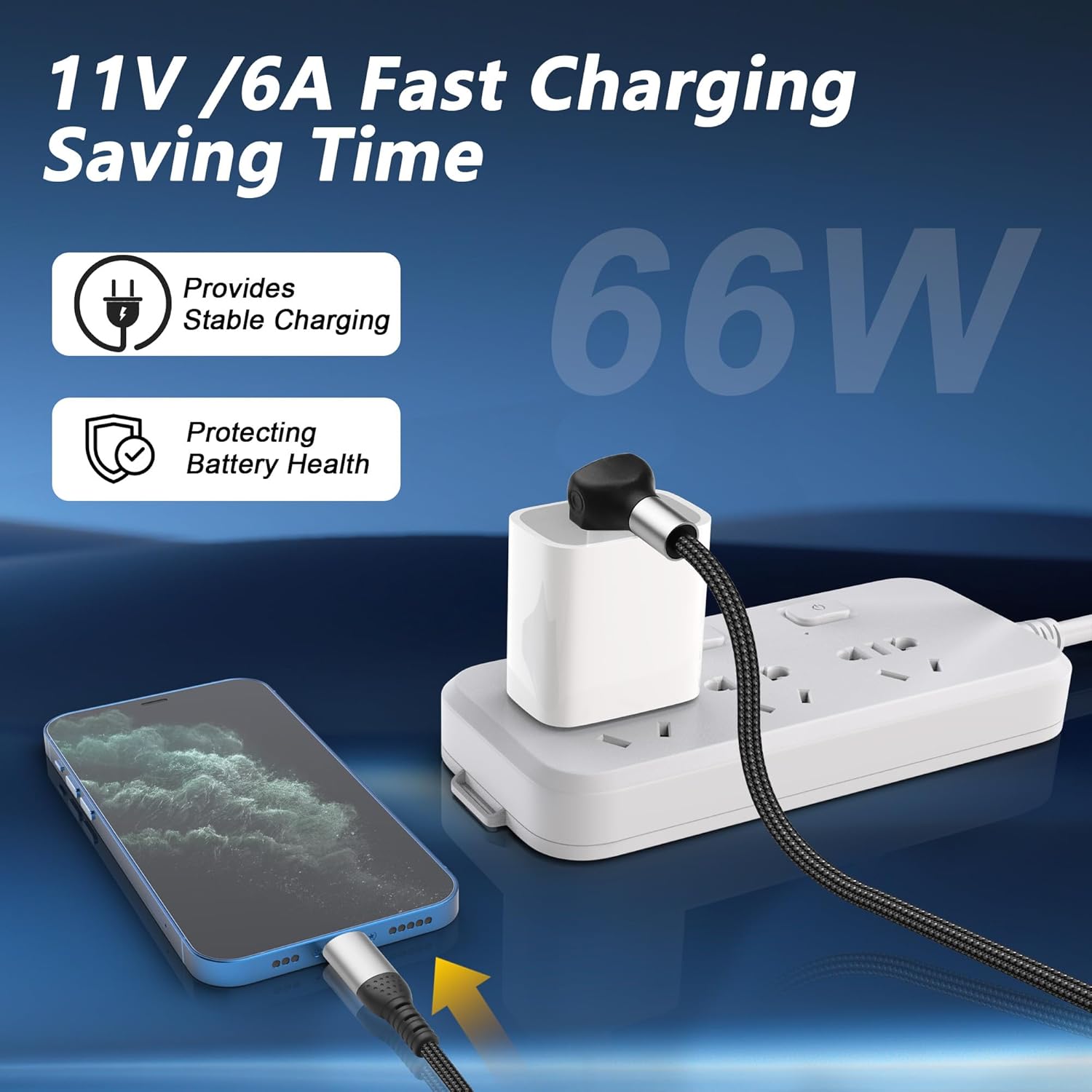 90 Degree USB to Type C Cable 6A Fast Charging USB A to USB C Charger Cord Nylon Braided USB-C Short Cable for Car Compatible with Laptop,Cellphone,Phone 16/15 1.64FT - Image 3